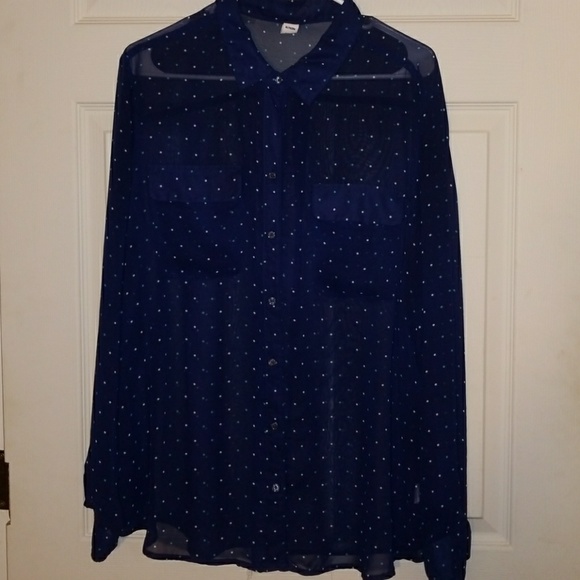 OLD NAVY POLKA DOT NAVY BLUE BLOUSE SIZE XL - Picture 1 of 4